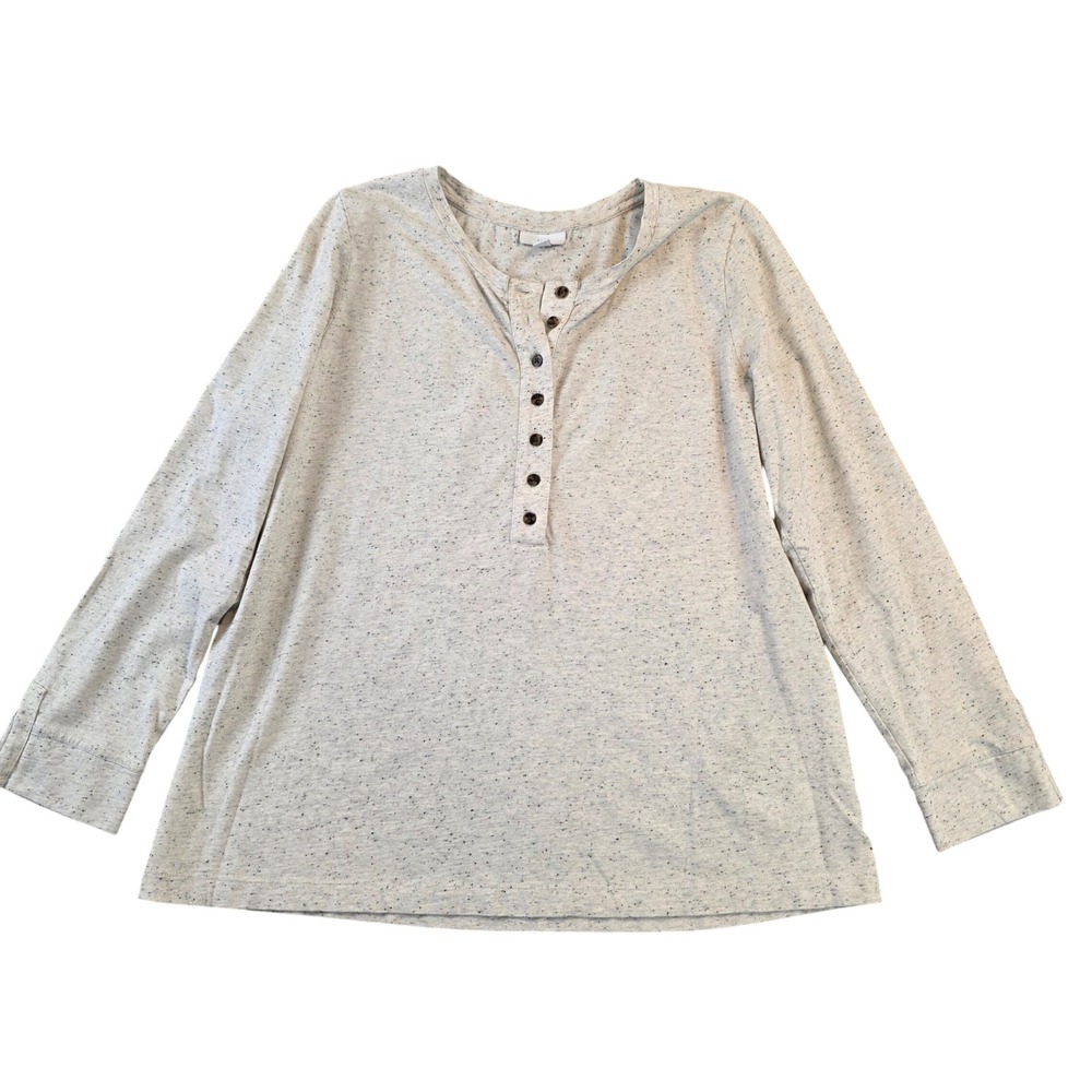 J. Jill Womens Oatmeal Speckled Cotton Tencel Henley Long Sleeve Top‎ Large TALL